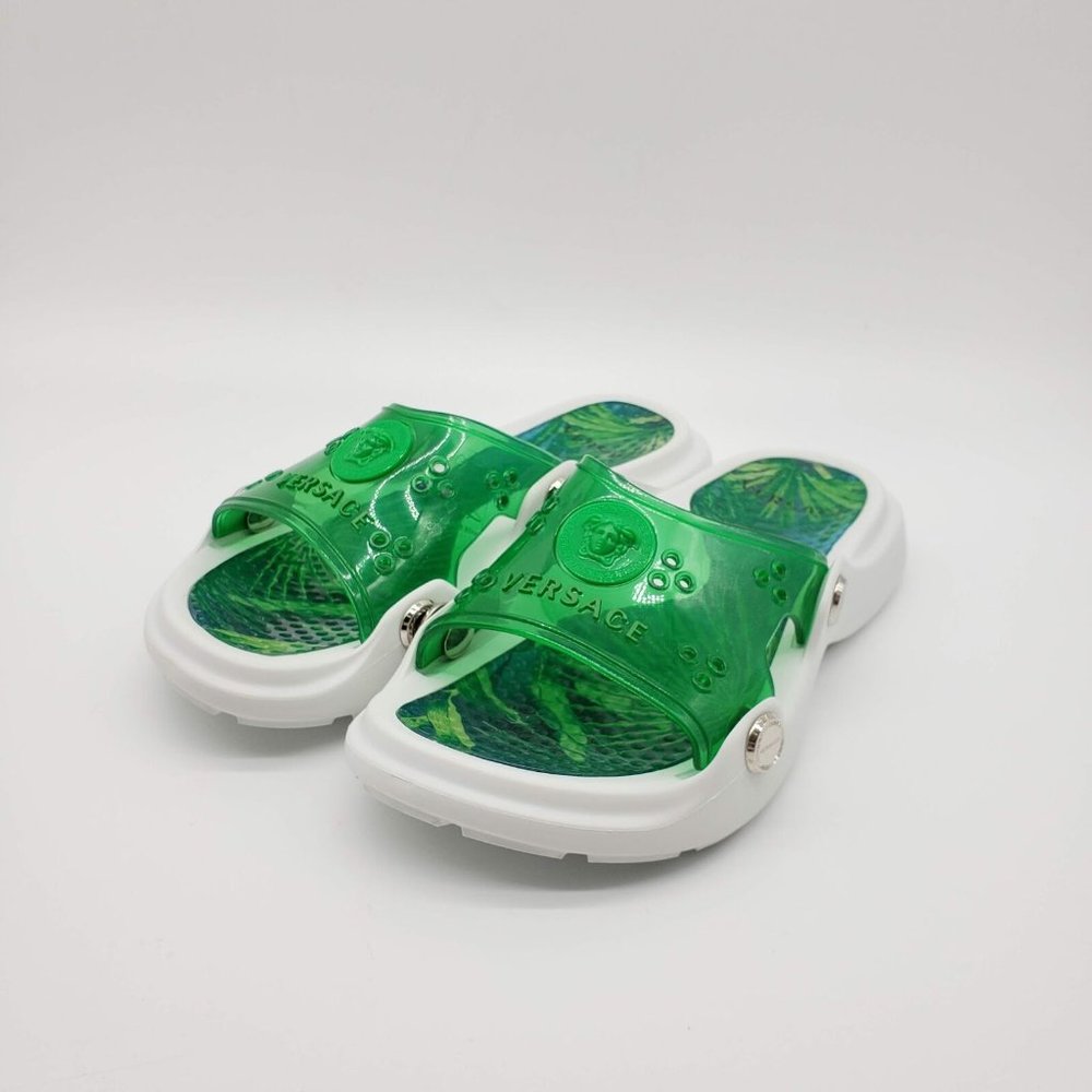 Versace Women's DST348F Clear Transparent Slides with Logo - Picture 2 of 10